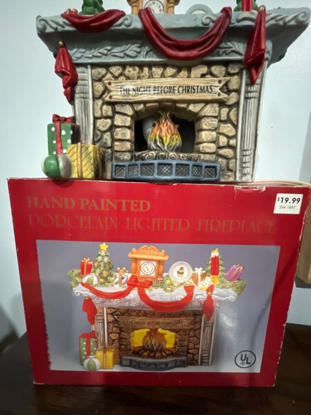 VTG Hand Painted Porcelain Lighted Fireplace The Night Before Christmas Decor